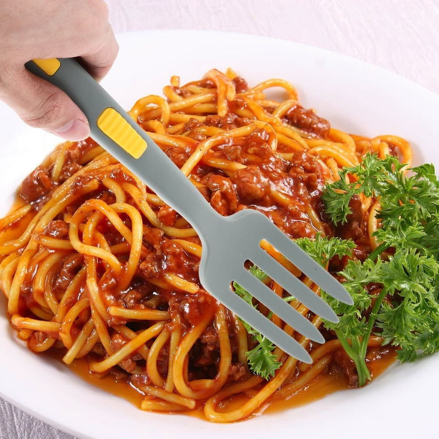 Silicone Cooking Fork in Dark Grey for Salad Mixing and Pasta Serving with Wear Resistant Material