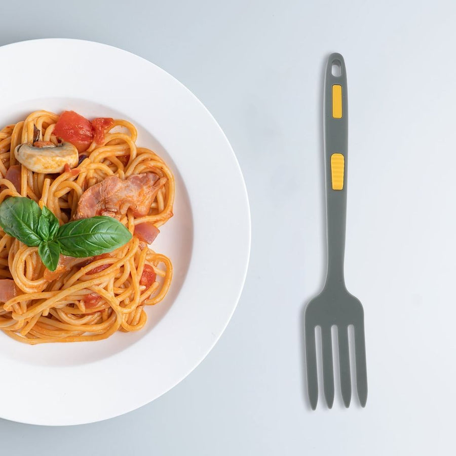 Silicone Cooking Fork in Dark Grey for Salad Mixing and Pasta Serving with Wear Resistant Material