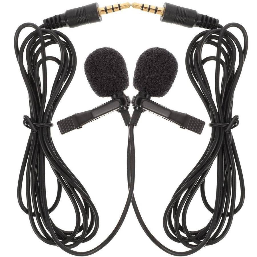2-Pack High Sensitivity 3.5mm Lapel Microphones Black for Lectures, Interviews, Online Streaming and Video Recording