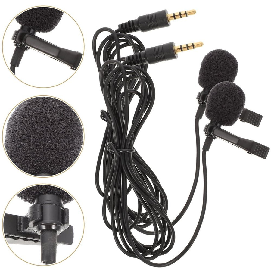 2-Pack High Sensitivity 3.5mm Lapel Microphones Black for Lectures, Interviews, Online Streaming and Video Recording