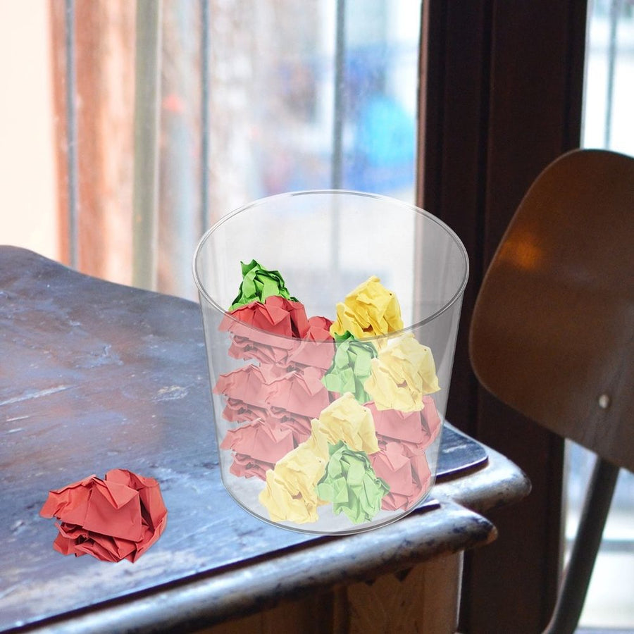 Portable Transparent Table Trash Can with Cover Sturdy Plastic Waste Bucket
