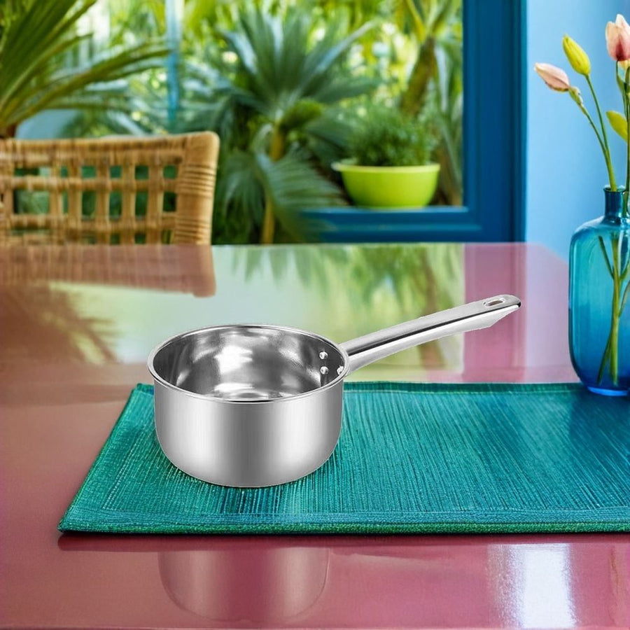 Long Handle Stainless Steel Ladle for Kitchen Pot and Soup Seing in Plated Silver Finish