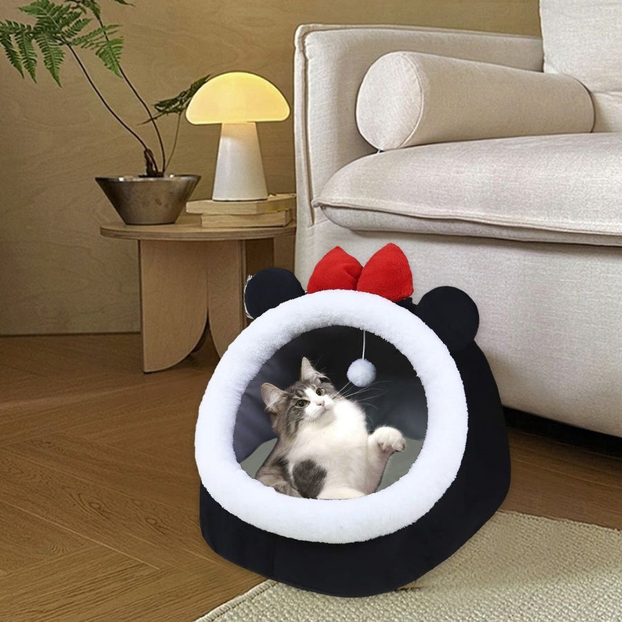 Cat Bed, Orthopedic Memory Foam Cat Beds for Indoor Cats, Enclosed Cave Design with Washable Inner Cushion, Cat House with Hanging Toy