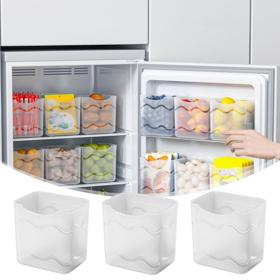 Clear Plastic Refrigerator Door Organizer Box, Space Saving Fridge Side Door Storage Container for Small Items, Vegetables, Eggs, and Condiments, 3-Pack