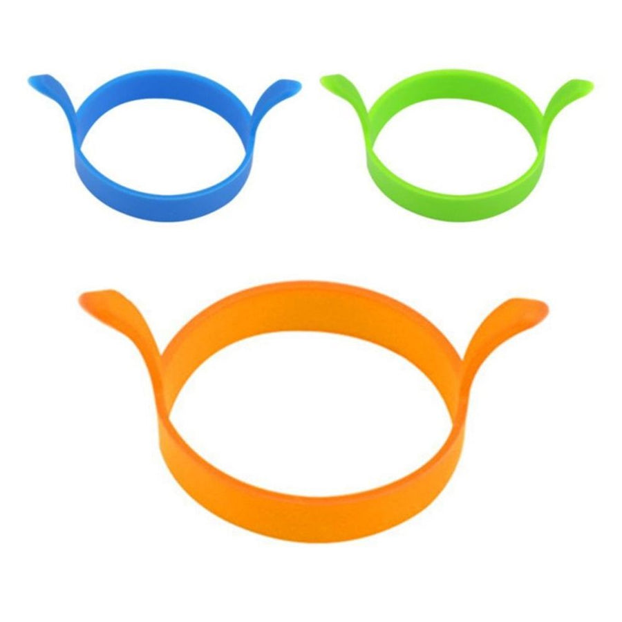 3-Pack Non-Stick Silicone Egg Rings for Breakfast - Round Pancake & Egg Molds, 10.5cm Diameter, Heat Resistant to 220°C, Easy Release & Clean, Yellow Blue Green