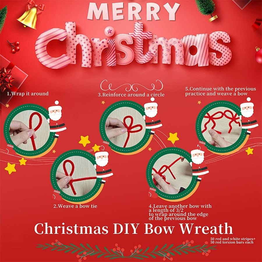 Christmas DIY Bow Wreath Making Kit Red and White Strands for Tree Wall Door Party Backdrop Holiday Craft Decoration Supplies 13 inch