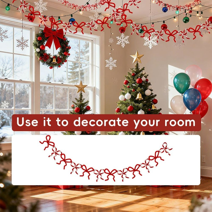 Christmas DIY Bow Wreath Making Kit Red and White Strands for Tree Wall Door Party Backdrop Holiday Craft Decoration Supplies 13 inch