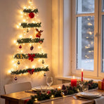 Wall Mounted Christmas Tree Garland with Warm White LED Lights, Festive Ornaments, Space Saving Holiday Decor for Living Room, Bedroom, Entryway, 43 inch