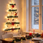 Wall Mounted Christmas Tree Garland with Warm White LED Lights, Festive Ornaments, Space Saving Holiday Decor for Living Room, Bedroom, Entryway, 43 inch