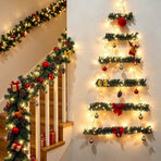 Wall Mounted Christmas Tree Garland with Warm White LED Lights, Festive Ornaments, Space Saving Holiday Decor for Living Room, Bedroom, Entryway, 43 inch