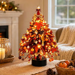 DIY Blue Winter Beaded Christmas Tree Kit with Flocked Snow Branches, Tabletop Mini Tree with Ornaments, Deer and Lights for Home Office Decor