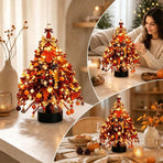 DIY Blue Winter Beaded Christmas Tree Kit with Flocked Snow Branches, Tabletop Mini Tree with Ornaments, Deer and Lights for Home Office Decor