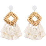 Bohemia Tassel Earrings Statement Handmade Dangle Ethnic Fringe Earrings Bamboo Weaving Geometric Square Sector Gifts for Women