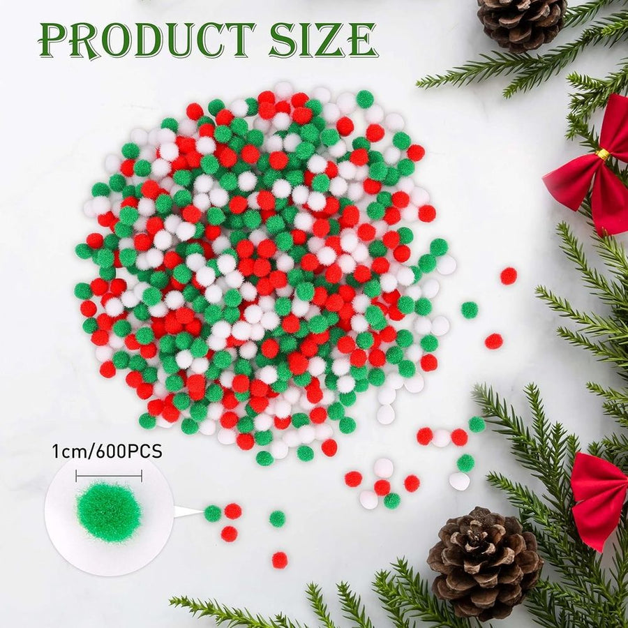 600PCS Christmas Pom Poms Fluffy Pom Balls Mini Craft Pompoms for Christmas DIY Party Decorations