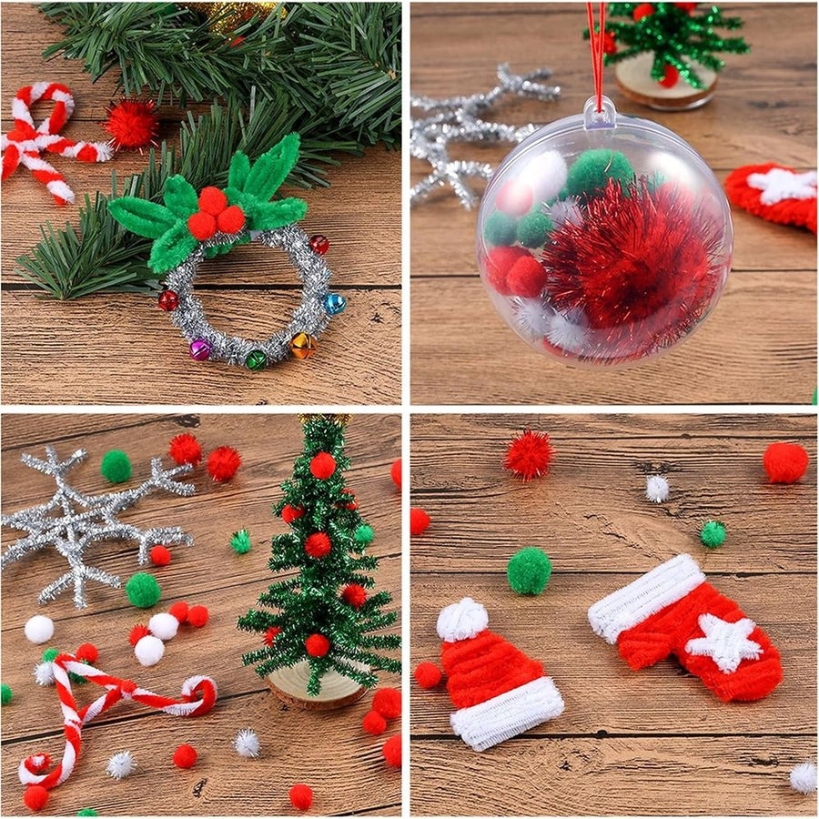 600PCS Christmas Pom Poms Fluffy Pom Balls Mini Craft Pompoms for Christmas DIY Party Decorations