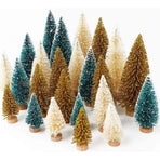 24PCS Mini Christmas Trees Bottle Brush Trees with Wood Base, Christmas Village Trees for Tabletop Christmas Decor Holiday Winter Decorations