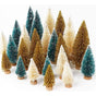 24PCS Mini Christmas Trees Bottle Brush Trees with Wood Base, Christmas Village Trees for Tabletop Christmas Decor Holiday Winter Decorations