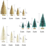 24PCS Mini Christmas Trees Bottle Brush Trees with Wood Base, Christmas Village Trees for Tabletop Christmas Decor Holiday Winter Decorations