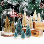 24PCS Mini Christmas Trees Bottle Brush Trees with Wood Base, Christmas Village Trees for Tabletop Christmas Decor Holiday Winter Decorations