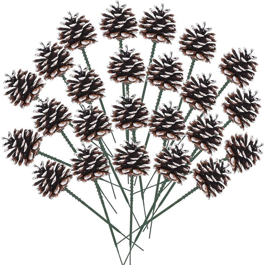 20PCS Christmas Pine Cones Decorations Picks - Snow Pine Cone for Xmas Tree Garland Wreath Ornaments Pinecones Decorating Winter Holidays Home