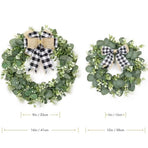 Buffalo Plaid Wreath-16 Inch Artificial Eucalyptus Wreath with Plaid Bow | Spring Summer Fall Wreath for Front Door Farmhouse Decor Festival Celebration Home Decor