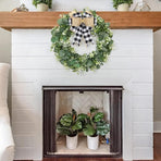 Buffalo Plaid Wreath-16 Inch Artificial Eucalyptus Wreath with Plaid Bow | Spring Summer Fall Wreath for Front Door Farmhouse Decor Festival Celebration Home Decor