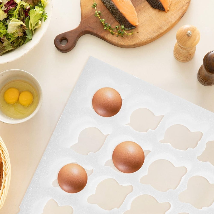 White Egg Foam Holder Tray for Shipping and Kitchen Storage with Easy Carry Features