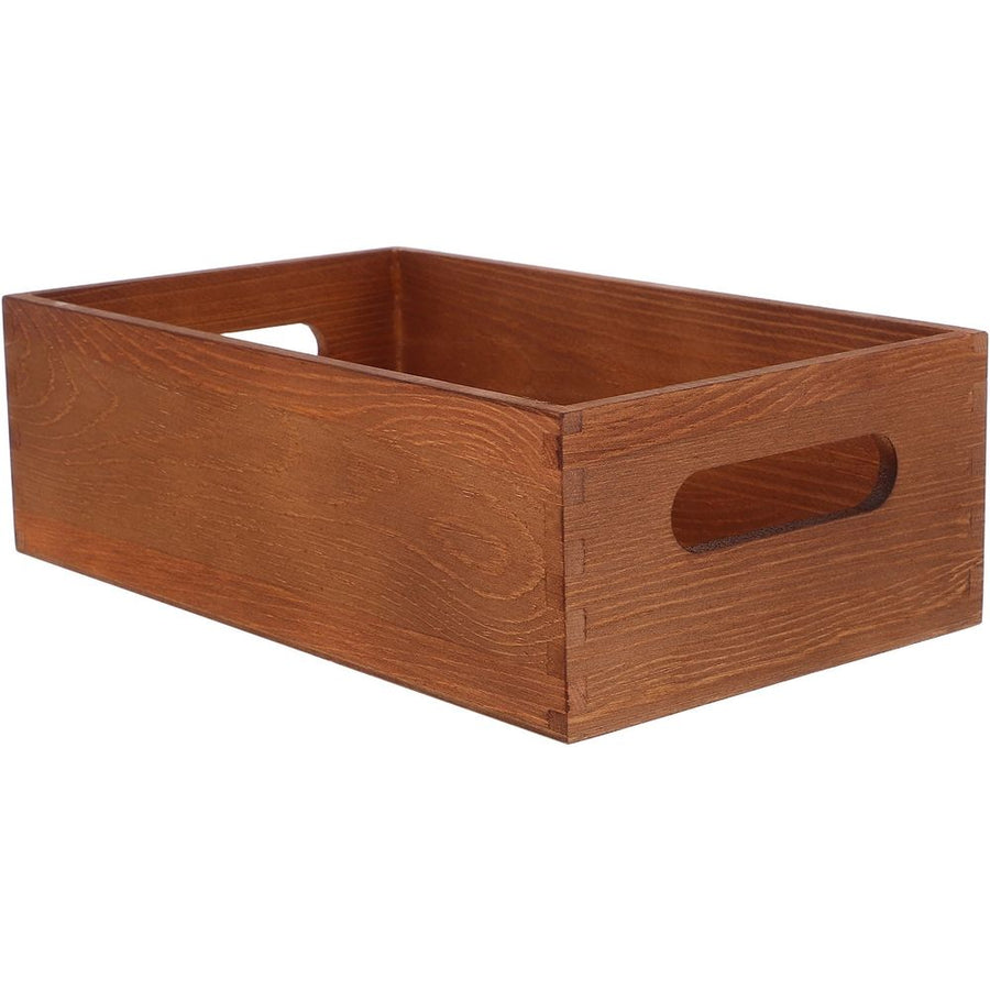 Small Solid Wood Desktop Box Light Brown Multiuse Storage Organizer with Side Handles
