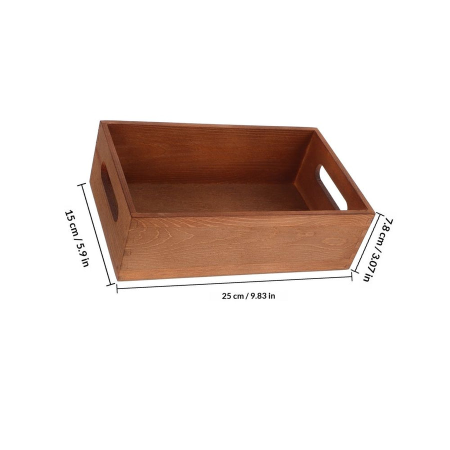 Small Solid Wood Desktop Box Light Brown Multiuse Storage Organizer with Side Handles