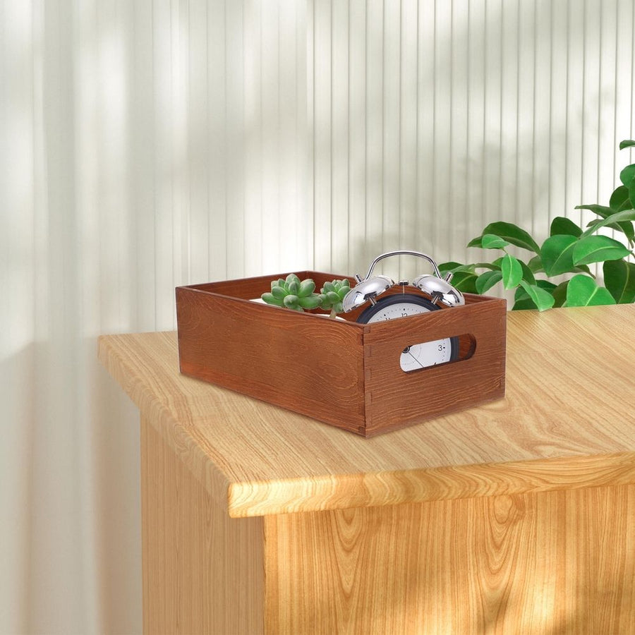 Small Solid Wood Desktop Box Light Brown Multiuse Storage Organizer with Side Handles