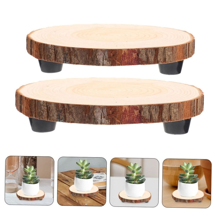 2Pcs Wood Cupcake Stand Rustic Brown Wooden Riser Multipurpose Centerpiece Display