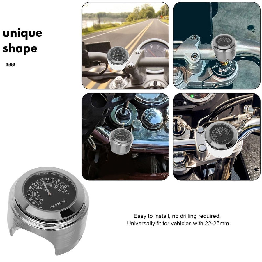 Clock Thermometer for Motorcycle Riders 2Pcs Set Black Aluminum Alloy
