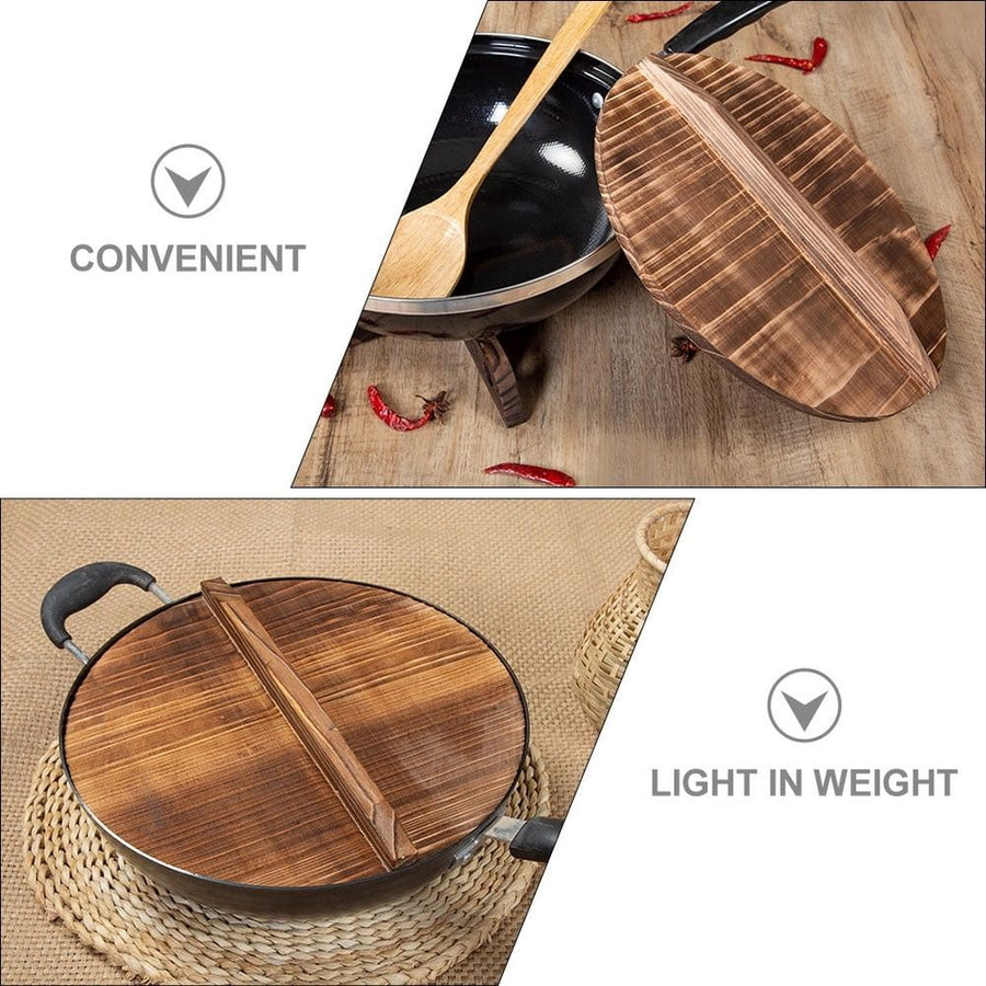 Light Brown Wooden Pot Cover Steam Retention Easy to Lift for Home