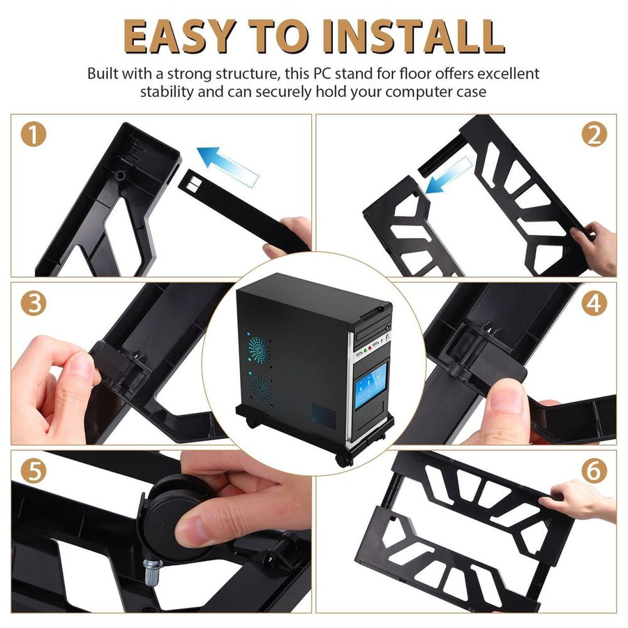 Black Pc Tower Stand with Casters, Adjustable Size ABS Computer Stand