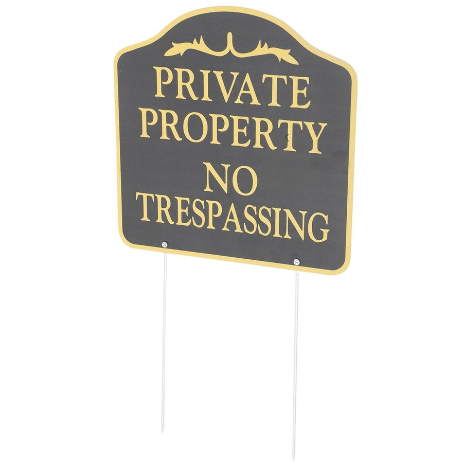 Black Metal No Trespassing Sign with Stake for Outdoor Yard and Garden Security