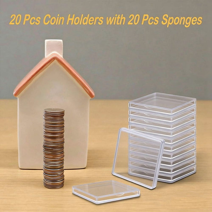 Coin capsule box set of 50 pieces, 5x5cm transparent plastic coin holder with black pad, used for collecting coins