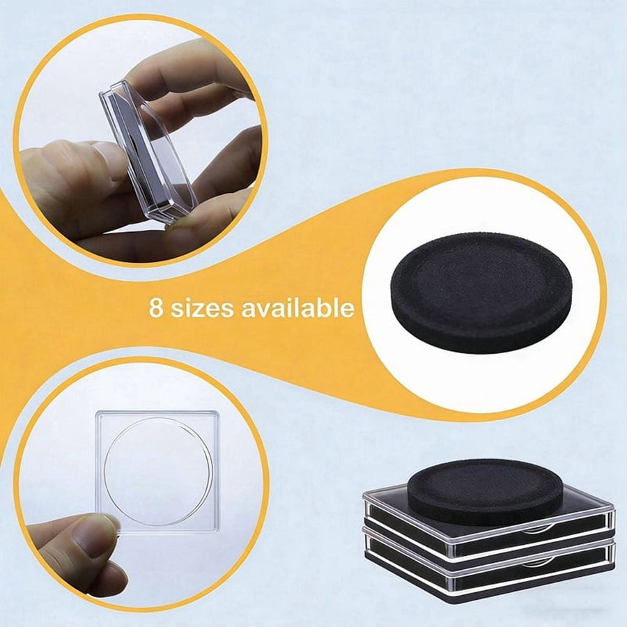 Coin capsule box set of 50 pieces, 5x5cm transparent plastic coin holder with black pad, used for collecting coins