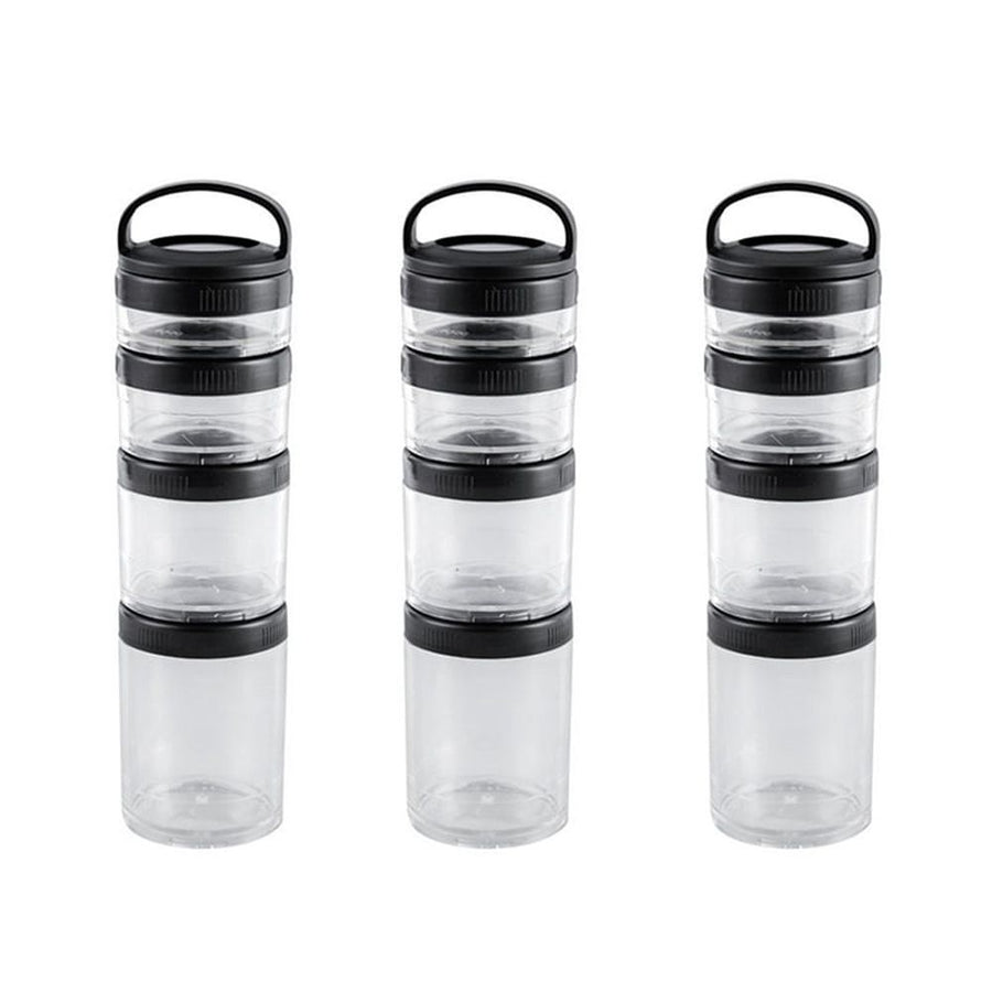 3X Stackable Snack Containers for Kids and Adult, 4 Stackable Snack Cups for School and Travel Transparent Black