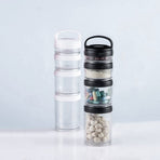 3X Stackable Snack Containers for Kids and Adult, 4 Stackable Snack Cups for School and Travel Transparent Black