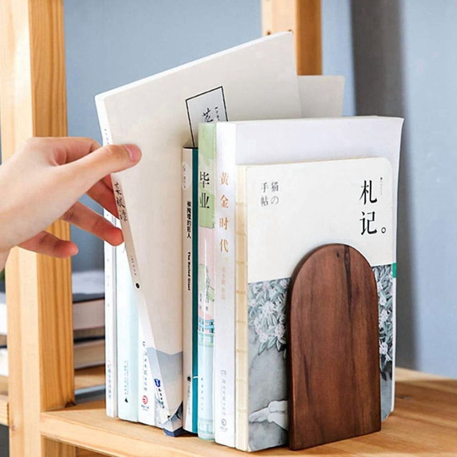 Wooden Bookends Heavy Duty Bookshelf Anti-Slip Bookends(4pcs)