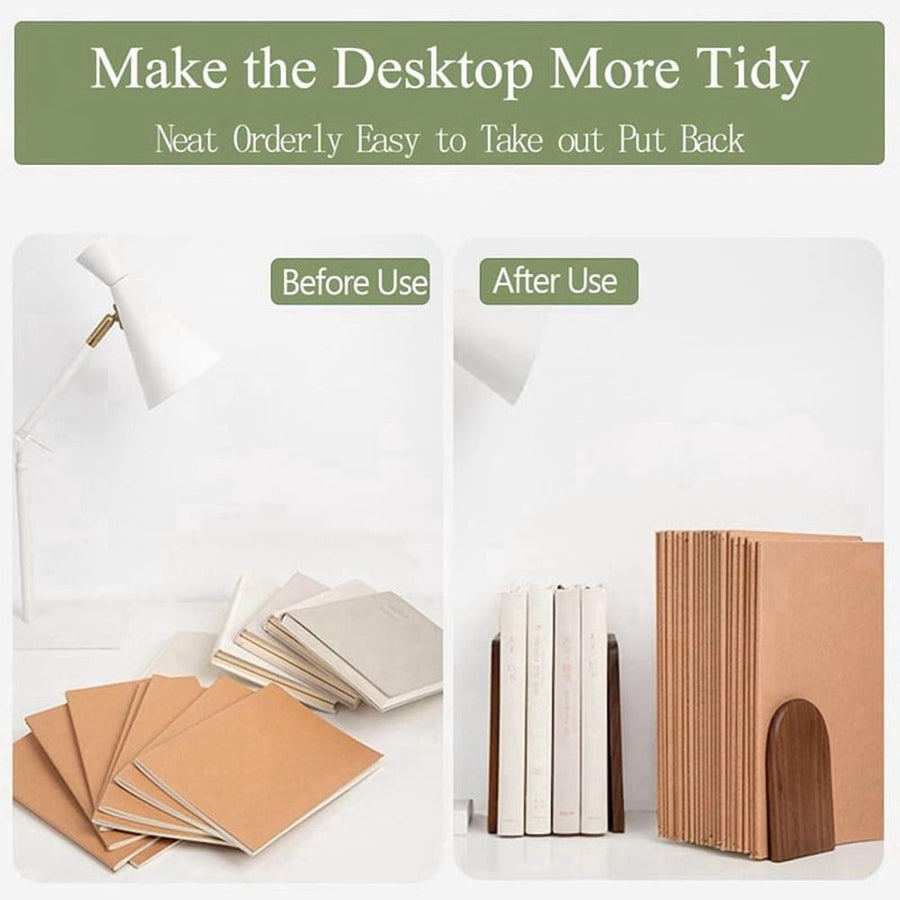 Wooden Bookends Heavy Duty Bookshelf Anti-Slip Bookends(4pcs)