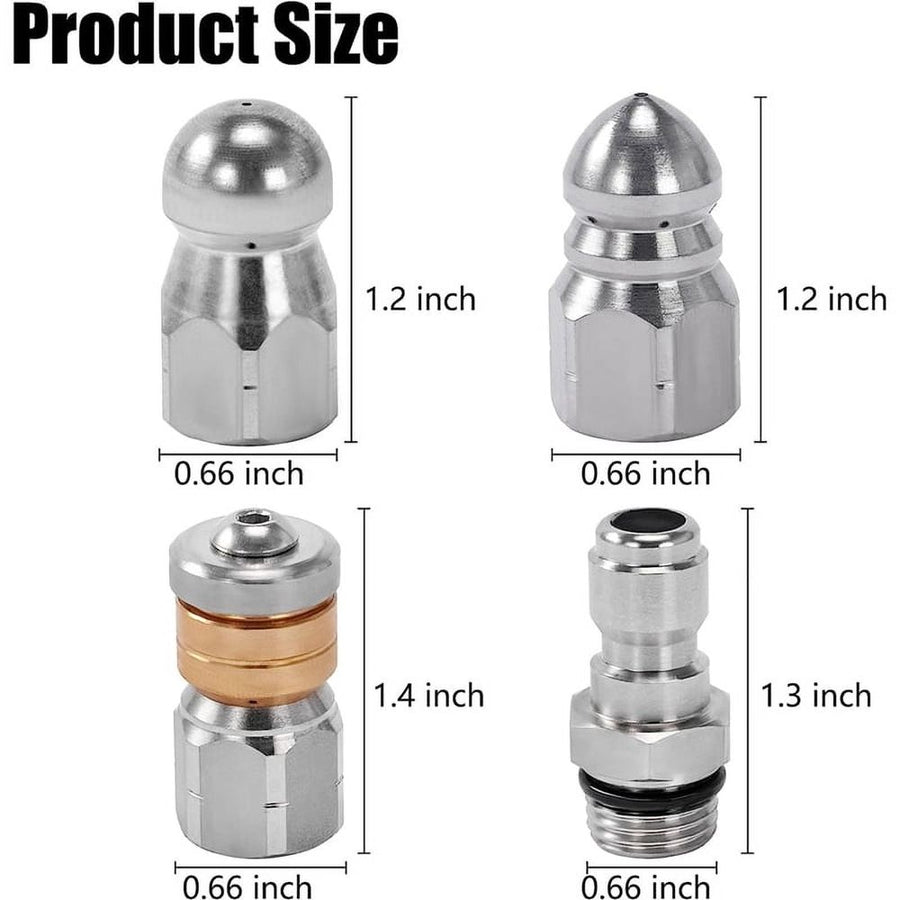8X Sewer Jetter Nozzle for Pressure Washer,Drain Cleaning Tips,Rotating Button Nose with 1/4 Inch Quick Connect,5000PSI