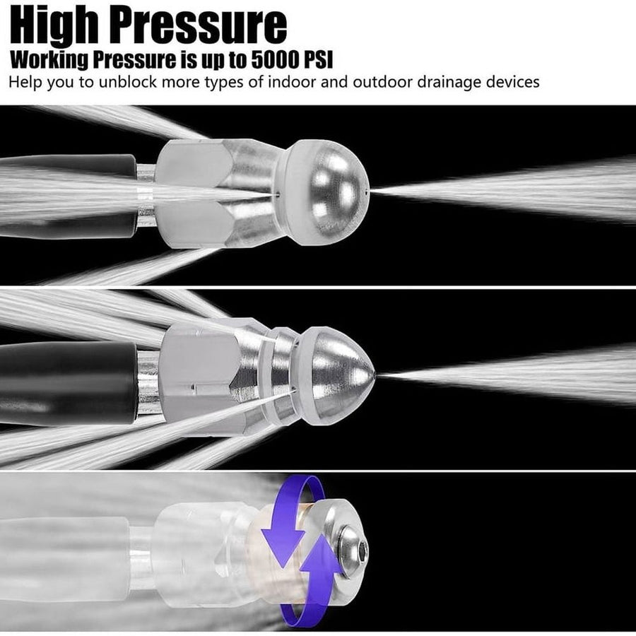 8X Sewer Jetter Nozzle for Pressure Washer,Drain Cleaning Tips,Rotating Button Nose with 1/4 Inch Quick Connect,5000PSI