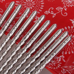 5-Pack Stainless Steel Chopsticks | Reusable Korean & Chinese Style Metal Chopsticks | 22cm Silver Anti-Slip Dining Utensils - 5 Pairs