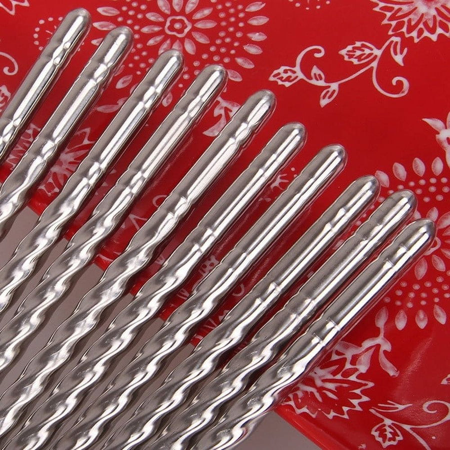 5-Pack Stainless Steel Chopsticks | Reusable Korean & Chinese Style Metal Chopsticks | 22cm Silver Anti-Slip Dining Utensils - 5 Pairs