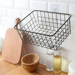 Hollow Iron Wired Basket, Storage Baskets Metal Basket Without Interlining Bathroom Kitchen Organizer Black