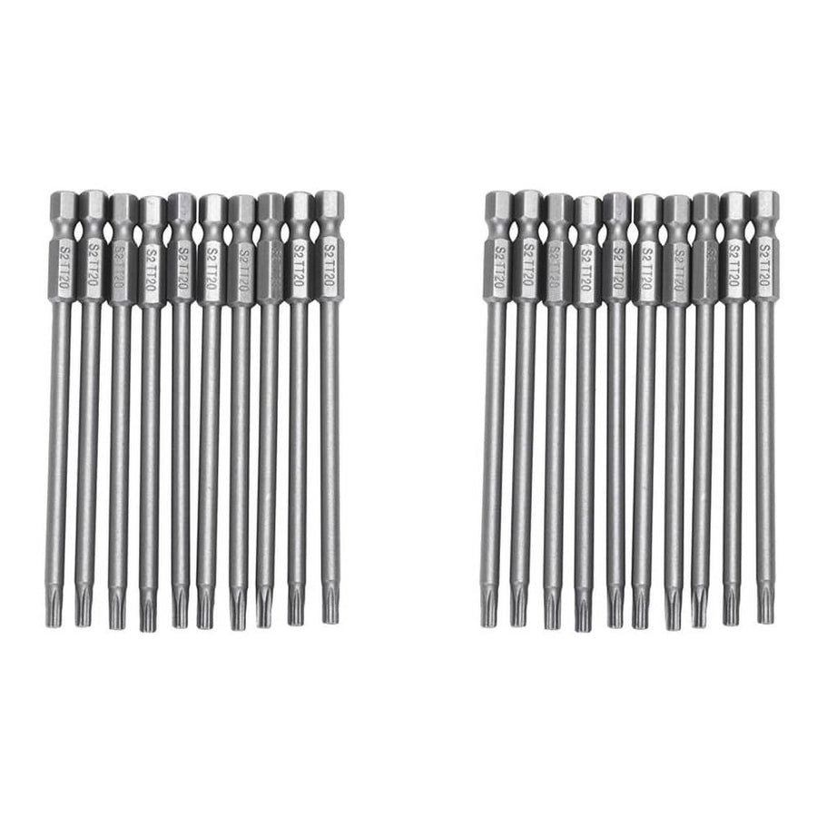 20Pcs 100mm Length 1/4 Inch Hex T20 Torx Security Screwdriver Bits, Silver Gray