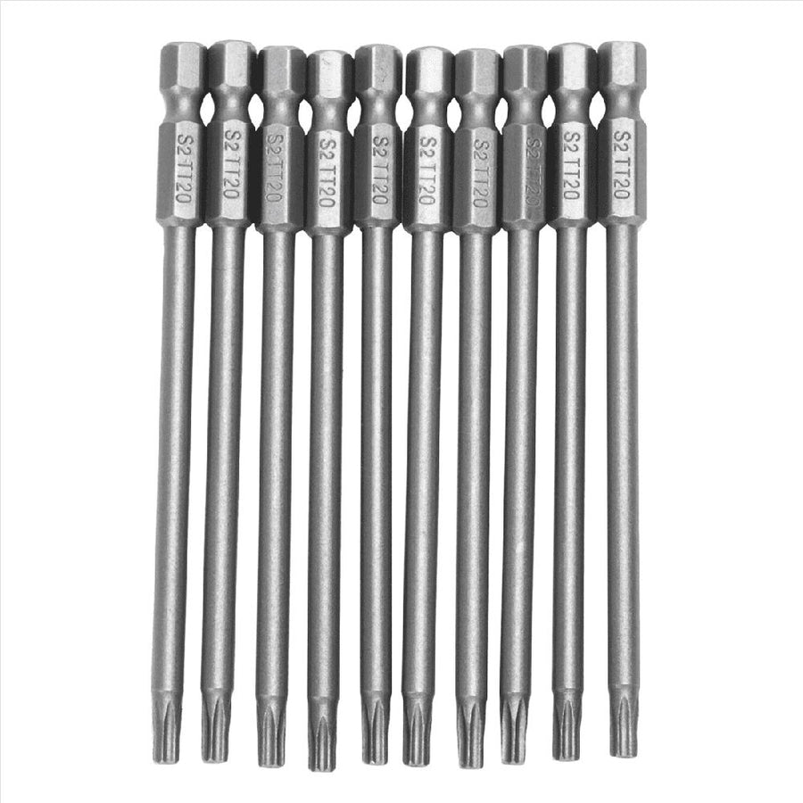 20Pcs 100mm Length 1/4 Inch Hex T20 Torx Security Screwdriver Bits, Silver Gray