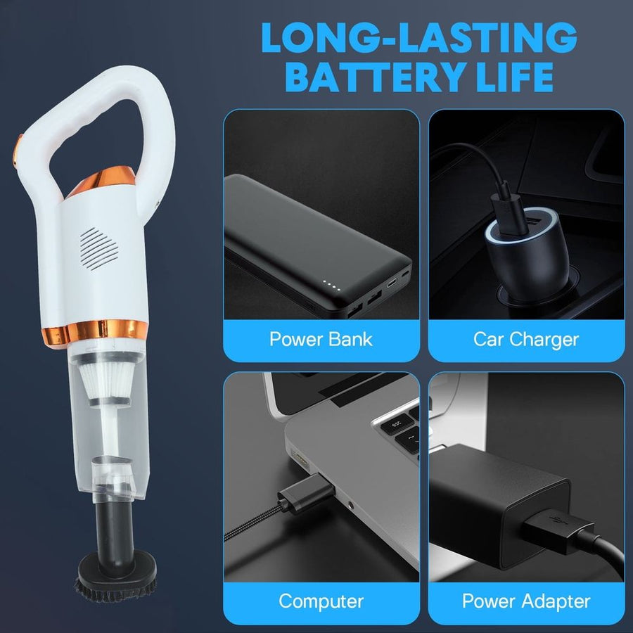 Compact Cordless Vacuum Cleaner with High-Power , ABS, White - Portable Car and Home Use