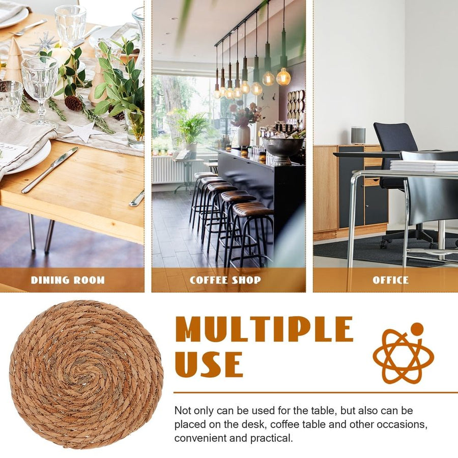 4Pcs Woven Seagrass Placemats Round Straw Coasters Non Slip Heat Insulation Pads for Coffee